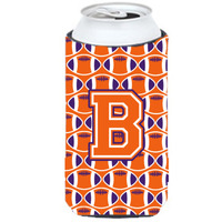 "Letter B Football Orange, White and Regalia Tall Boy Beverage Insulator Hugger CJ1072-BTBC"