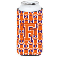 "Letter F Football Orange, White and Regalia Tall Boy Beverage Insulator Hugger CJ1072-FTBC"