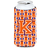 "Letter K Football Orange, White and Regalia Tall Boy Beverage Insulator Hugger CJ1072-KTBC"