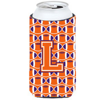 "Letter L Football Orange, White and Regalia Tall Boy Beverage Insulator Hugger CJ1072-LTBC"