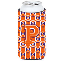 "Letter P Football Orange, White and Regalia Tall Boy Beverage Insulator Hugger CJ1072-PTBC"