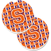 "Caroline's Treasures Letter S Football Orange, White & Regalia Set of 2 Cup Holder Car Coasters CJ1072-SCARC, 2.56, Multicolor"