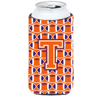 "Letter T Football Orange, White and Regalia Tall Boy Beverage Insulator Hugger CJ1072-TTBC"