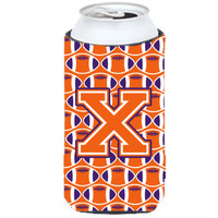 "Letter X Football Orange, White and Regalia Tall Boy Beverage Insulator Hugger CJ1072-XTBC"
