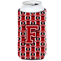 "Letter F Football Red, Black and White Tall Boy Beverage Insulator Hugger CJ1073-FTBC"
