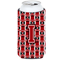 "Letter I Football Red, Black and White Tall Boy Beverage Insulator Hugger CJ1073-ITBC"