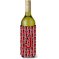 "Letter J Football Red, Black and White Wine Bottle Beverage Insulator Hugger CJ1073-JLITERK"