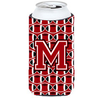 "Letter M Football Red, Black and White Tall Boy Beverage Insulator Hugger CJ1073-MTBC"