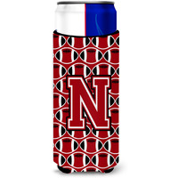 "Letter N Football Red, Black and White Ultra Beverage Insulators for slim cans CJ1073-NMUK"