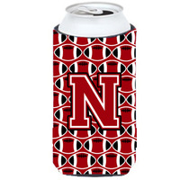 "Letter N Football Red, Black and White Tall Boy Beverage Insulator Hugger CJ1073-NTBC"
