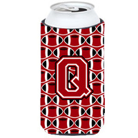 "Letter Q Football Red, Black and White Tall Boy Beverage Insulator Hugger CJ1073-QTBC"