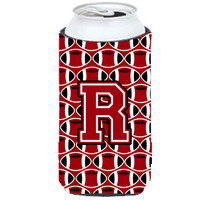 "Letter R Football Red, Black and White Tall Boy Beverage Insulator Hugger CJ1073-RTBC"