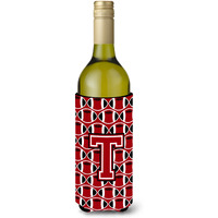 "Letter T Football Red, Black and White Wine Bottle Beverage Insulator Hugger CJ1073-TLITERK"