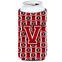 "Letter V Football Red, Black and White Tall Boy Beverage Insulator Hugger CJ1073-VTBC"