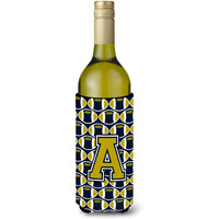 Letter A Football Blue and Gold Wine Bottle Beverage Insulator Hugger CJ1074-ALITERK