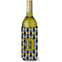 Letter D Football Blue and Gold Wine Bottle Beverage Insulator Hugger CJ1074-DLITERK