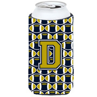 Letter D Football Blue and Gold Tall Boy Beverage Insulator Hugger CJ1074-DTBC