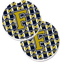 "Caroline's Treasures Letter F Football Blue & Gold Set of 2 Cup Holder Car Coasters CJ1074-FCARC, 2.56, Multicolor"