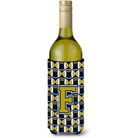 Letter F Football Blue and Gold Wine Bottle Beverage Insulator Hugger CJ1074-FLITERK