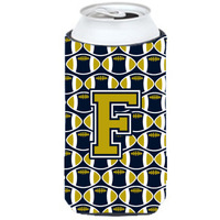 Letter F Football Blue and Gold Tall Boy Beverage Insulator Hugger CJ1074-FTBC