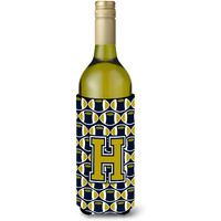 Letter H Football Blue and Gold Wine Bottle Beverage Insulator Hugger CJ1074-HLITERK
