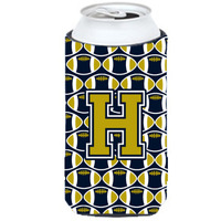 Letter H Football Blue and Gold Tall Boy Beverage Insulator Hugger CJ1074-HTBC