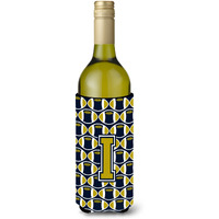 Letter I Football Blue and Gold Wine Bottle Beverage Insulator Hugger CJ1074-ILITERK