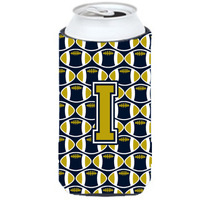 Letter I Football Blue and Gold Tall Boy Beverage Insulator Hugger CJ1074-ITBC