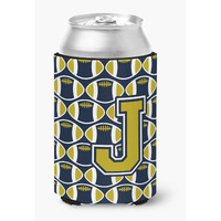 "Caroline's Treasures CJ1074-JCC Letter J Football Blue and Gold Can or Bottle Hugger, Multicolor"