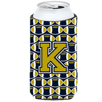Letter K Football Blue and Gold Tall Boy Beverage Insulator Hugger CJ1074-KTBC