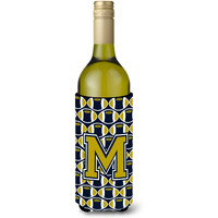 Letter M Football Blue and Gold Wine Bottle Beverage Insulator Hugger CJ1074-MLITERK