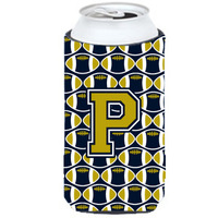 Letter P Football Blue and Gold Tall Boy Beverage Insulator Hugger CJ1074-PTBC