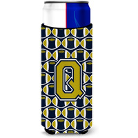 Letter Q Football Blue and Gold Ultra Beverage Insulators for slim cans CJ1074-QMUK