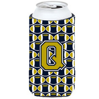 Letter Q Football Blue and Gold Tall Boy Beverage Insulator Hugger CJ1074-QTBC