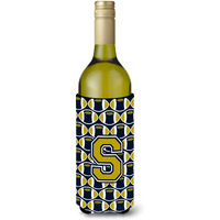 Letter S Football Blue and Gold Wine Bottle Beverage Insulator Hugger CJ1074-SLITERK