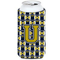 Letter U Football Blue and Gold Tall Boy Beverage Insulator Hugger CJ1074-UTBC