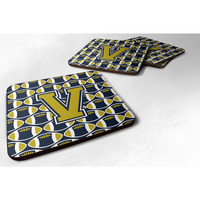 "Caroline's Treasures CJ1074-VFC Letter V Football Blue and Gold Foam Coaster (Set of 4), 3.5"", Multicolor"