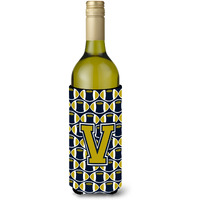 Letter V Football Blue and Gold Wine Bottle Beverage Insulator Hugger CJ1074-VLITERK