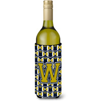 Letter W Football Blue and Gold Wine Bottle Beverage Insulator Hugger CJ1074-WLITERK
