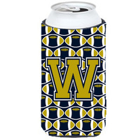 Letter W Football Blue and Gold Tall Boy Beverage Insulator Hugger CJ1074-WTBC