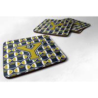 "Caroline's Treasures CJ1074-YFC Letter Y Football Blue and Gold Foam Coaster (Set of 4), 3.5"", Multicolor"