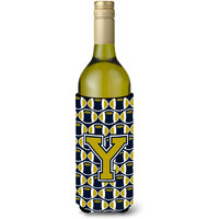 Letter Y Football Blue and Gold Wine Bottle Beverage Insulator Hugger CJ1074-YLITERK
