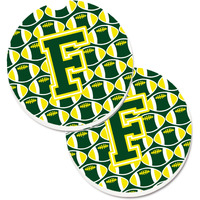 "Caroline's Treasures Letter F Football green & Yellow Set of 2 Cup Holder Car Coasters CJ1075-FCARC, 2.56, Multicolor"