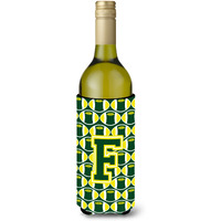 Letter F Football Green and Yellow Wine Bottle Beverage Insulator Hugger CJ1075-FLITERK