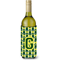 Letter G Football Green and Yellow Wine Bottle Beverage Insulator Hugger CJ1075-GLITERK