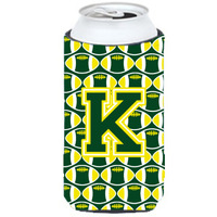Letter K Football Green and Yellow Tall Boy Beverage Insulator Hugger CJ1075-KTBC