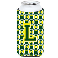 Letter L Football Green and Yellow Tall Boy Beverage Insulator Hugger CJ1075-LTBC