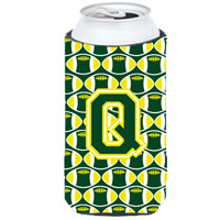 Letter Q Football Green and Yellow Tall Boy Beverage Insulator Hugger CJ1075-QTBC