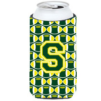Letter S Football Green and Yellow Tall Boy Beverage Insulator Hugger CJ1075-STBC