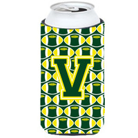 Letter V Football Green and Yellow Tall Boy Beverage Insulator Hugger CJ1075-VTBC
